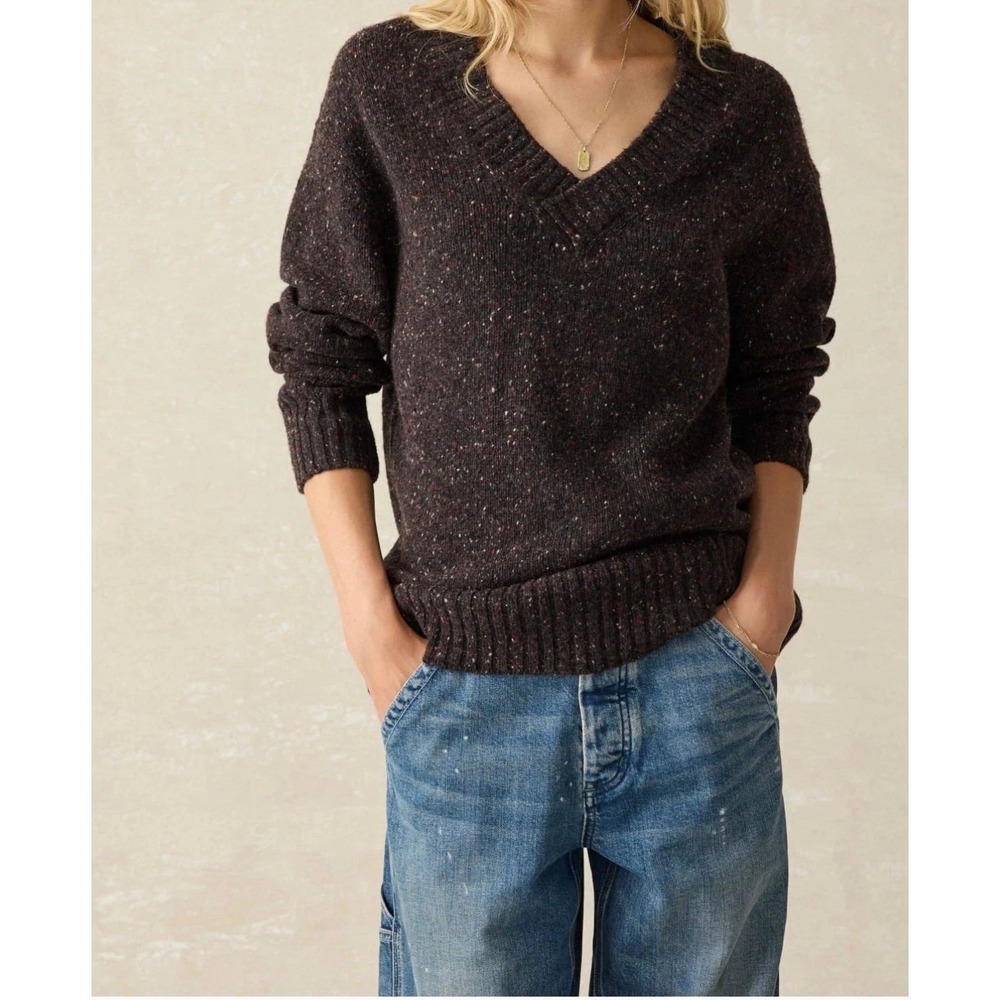 Faherty‎ Driftwood Donegal V-Neck Sweater Size XL Brown Merino Wool Alpaca Blend